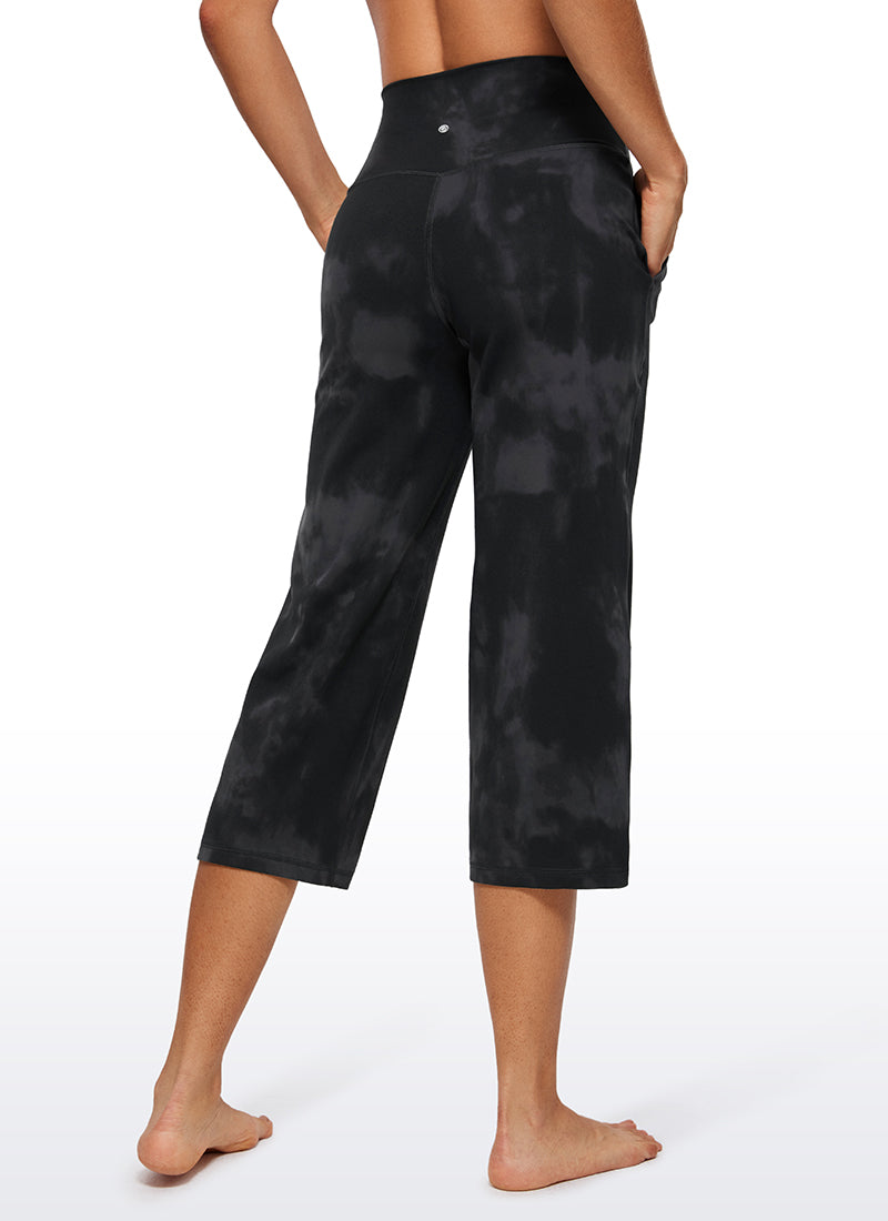 CRZ YOGA Celana Wanita Model " Butterluxe " Berpinggang Tinggi dan Kaki Lebar dengan Saku, 23'' Hitam Motif Tie-Dye Bunga-bunga