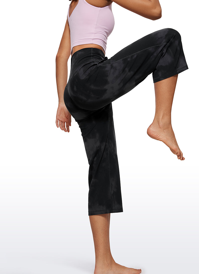 CRZ YOGA Celana Wanita Model " Butterluxe " Berpinggang Tinggi dan Kaki Lebar dengan Saku, 23'' Hitam Motif Tie-Dye Bunga-bunga