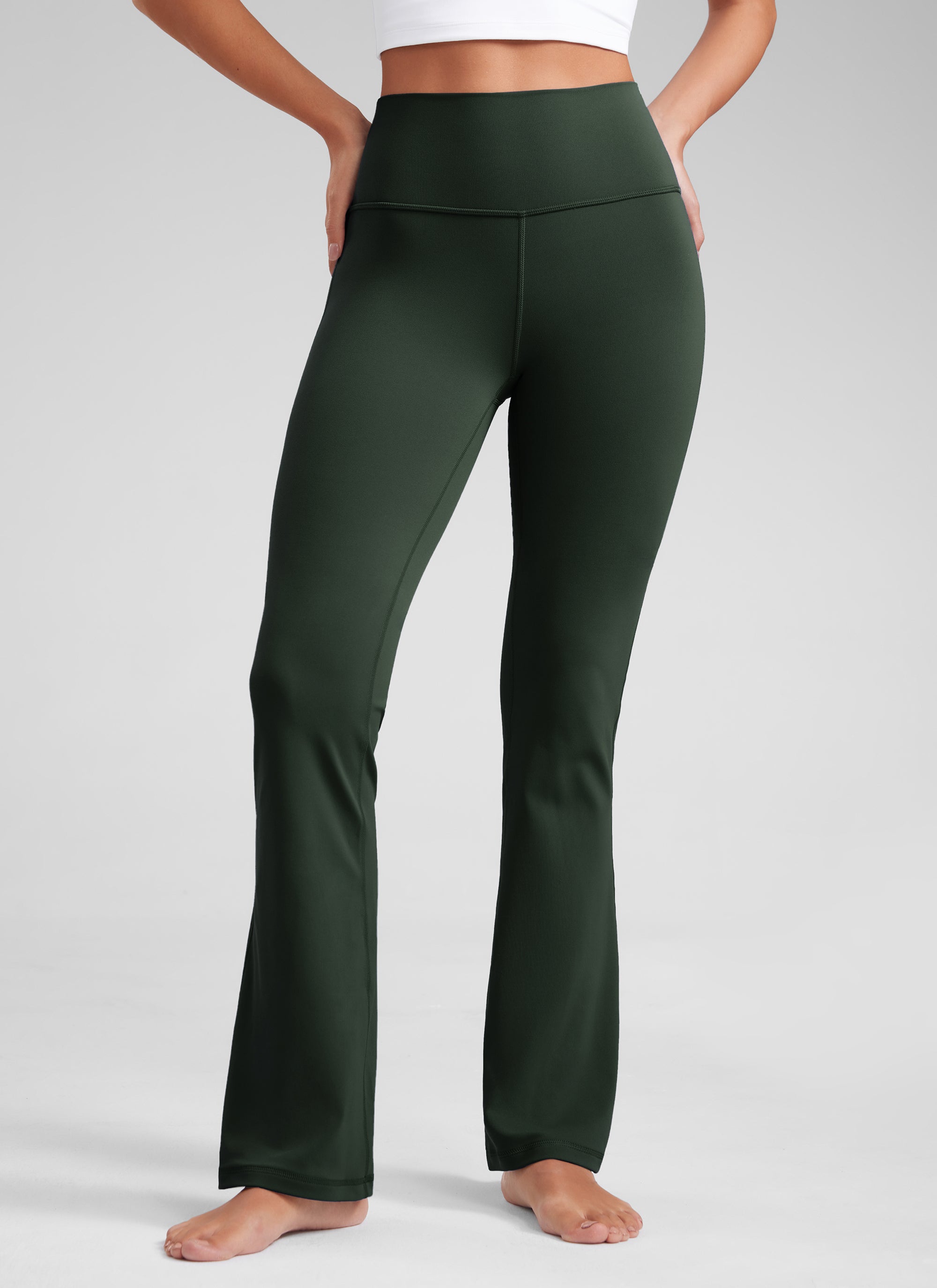 Butterluxe Legging Pinggang Tinggi, Berbentuk Melebar, Kaki Lebar, Model Bootcut, dengan Saku, Ukuran 33