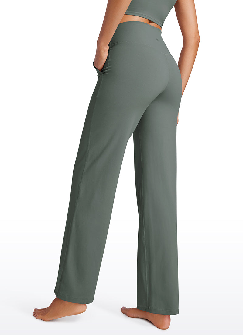 CRZ YOGA Celana Wanita Model " Butterluxe " dengan Pinggang Tinggi dan Kaki Lebar, Dilengkapi Saku, Panjang 31 inci, Warna Abu-abu Sage