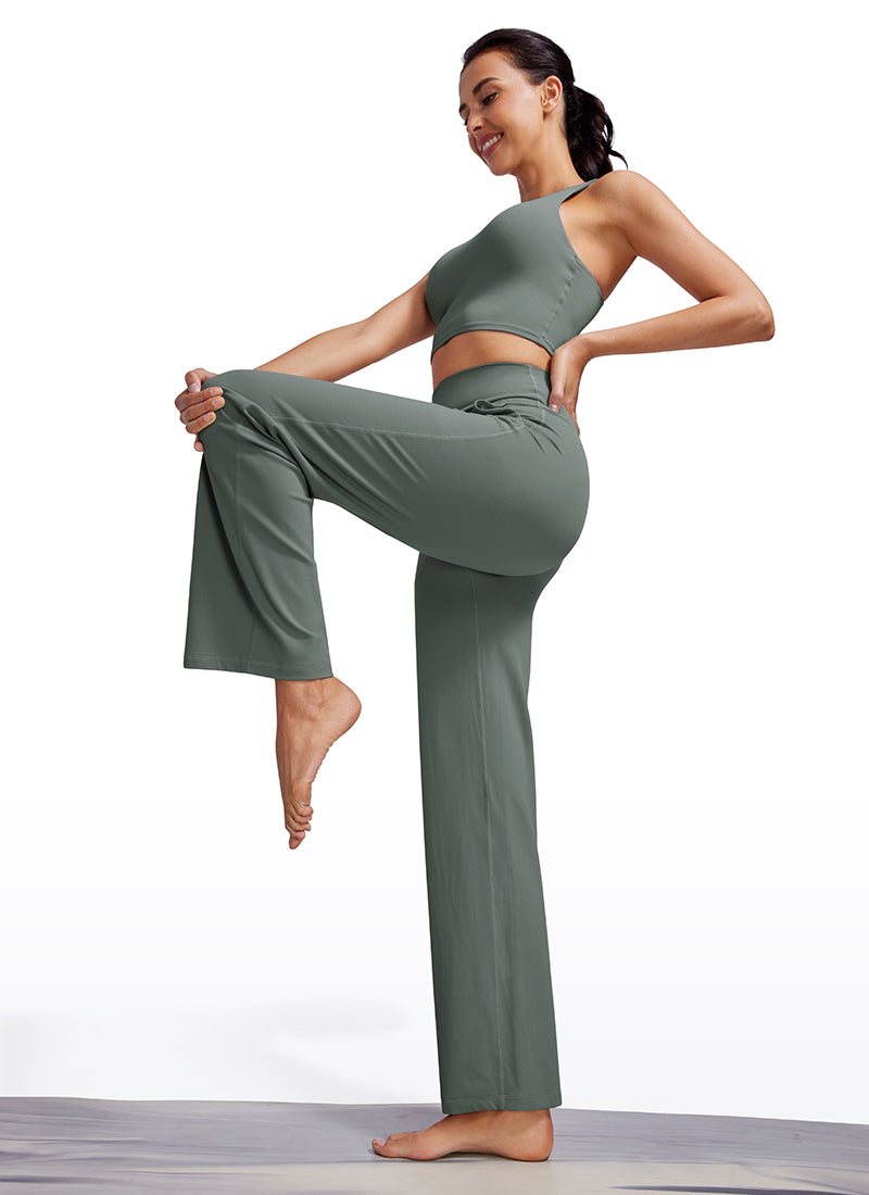 CRZ YOGA Celana Wanita Model " Butterluxe " dengan Pinggang Tinggi dan Kaki Lebar, Dilengkapi Saku, Panjang 31 inci, Warna Abu-abu Sage