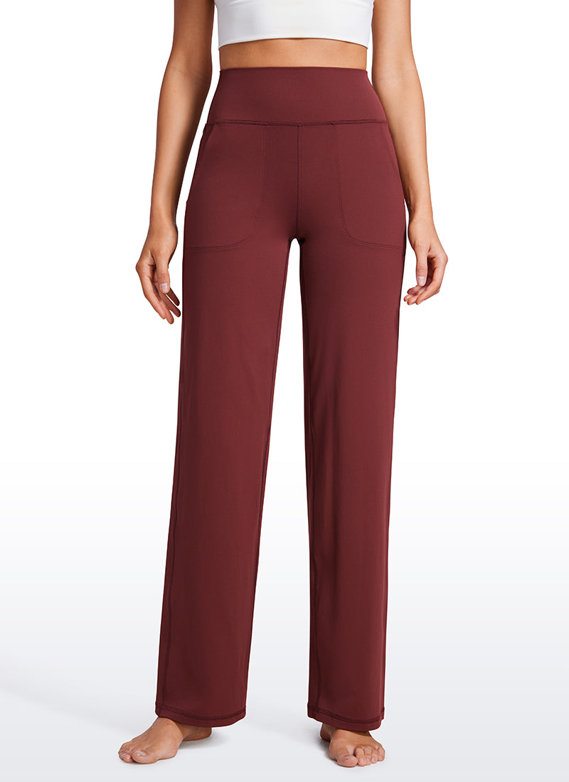 CRZ YOGA Celana Wanita Model " Butterluxe " Berpinggang Tinggi dan Berpotongan Lebar dengan Saku, Panjang 31 inci, Warna Merah Noctilucence