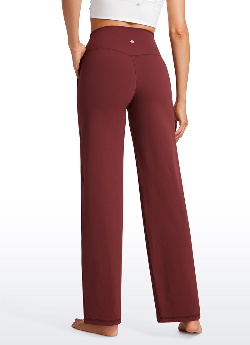 CRZ YOGA Celana Wanita Model " Butterluxe " Berpinggang Tinggi dan Berpotongan Lebar dengan Saku, Panjang 31 inci, Warna Merah Noctilucence