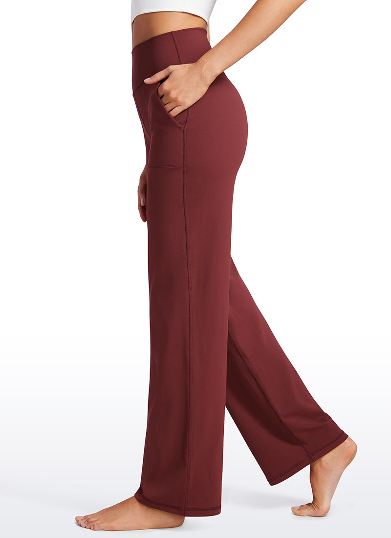 CRZ YOGA Celana Wanita Model " Butterluxe " Berpinggang Tinggi dan Berpotongan Lebar dengan Saku, Panjang 31 inci, Warna Merah Noctilucence