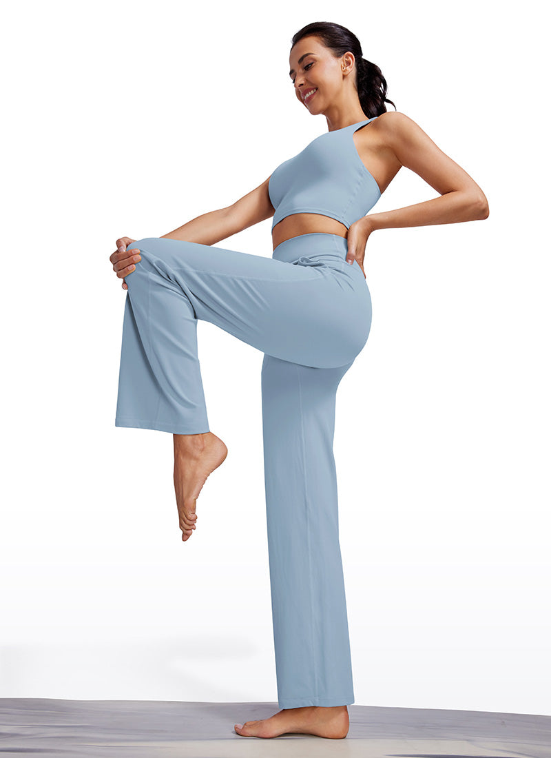 CRZ YOGA Celana Wanita Model " Butterluxe " Pinggang Tinggi dan Kaki Lebar dengan Saku, Panjang 31 inci, Warna Biru Cambric