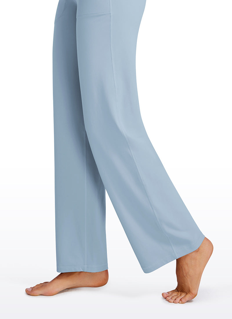CRZ YOGA Celana Wanita Model " Butterluxe " Pinggang Tinggi dan Kaki Lebar dengan Saku, Panjang 31 inci, Warna Biru Cambric