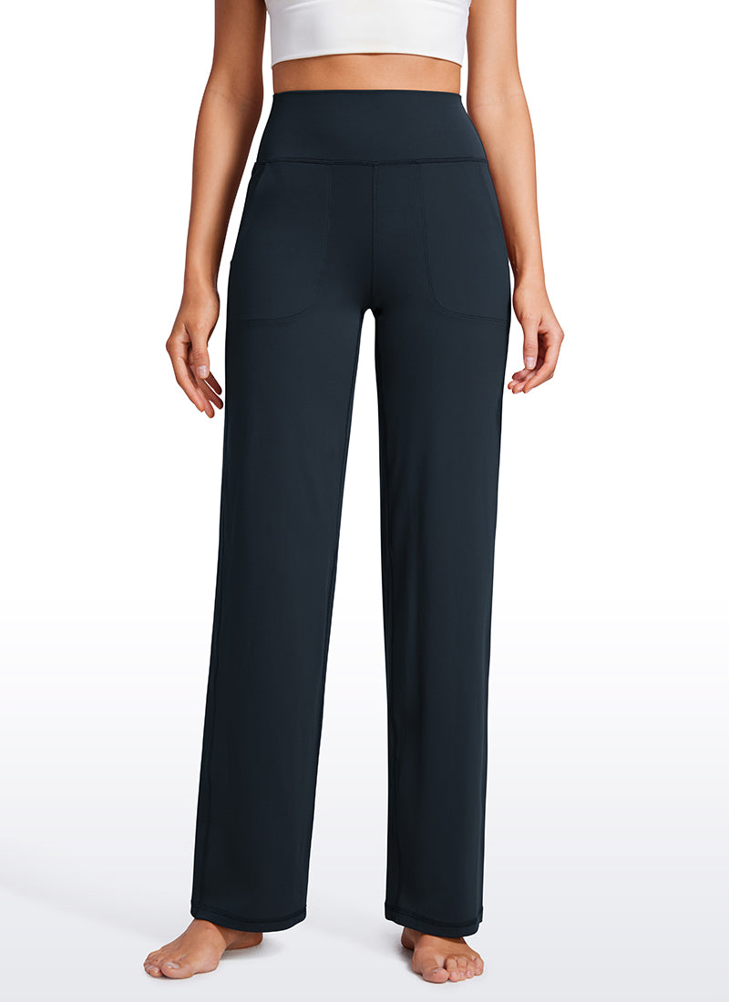CRZ YOGA Celana Wanita Model " Butterluxe " dengan Pinggang Tinggi dan Kaki Lebar, Dilengkapi Saku, Panjang 31 inci, Warna True Navy