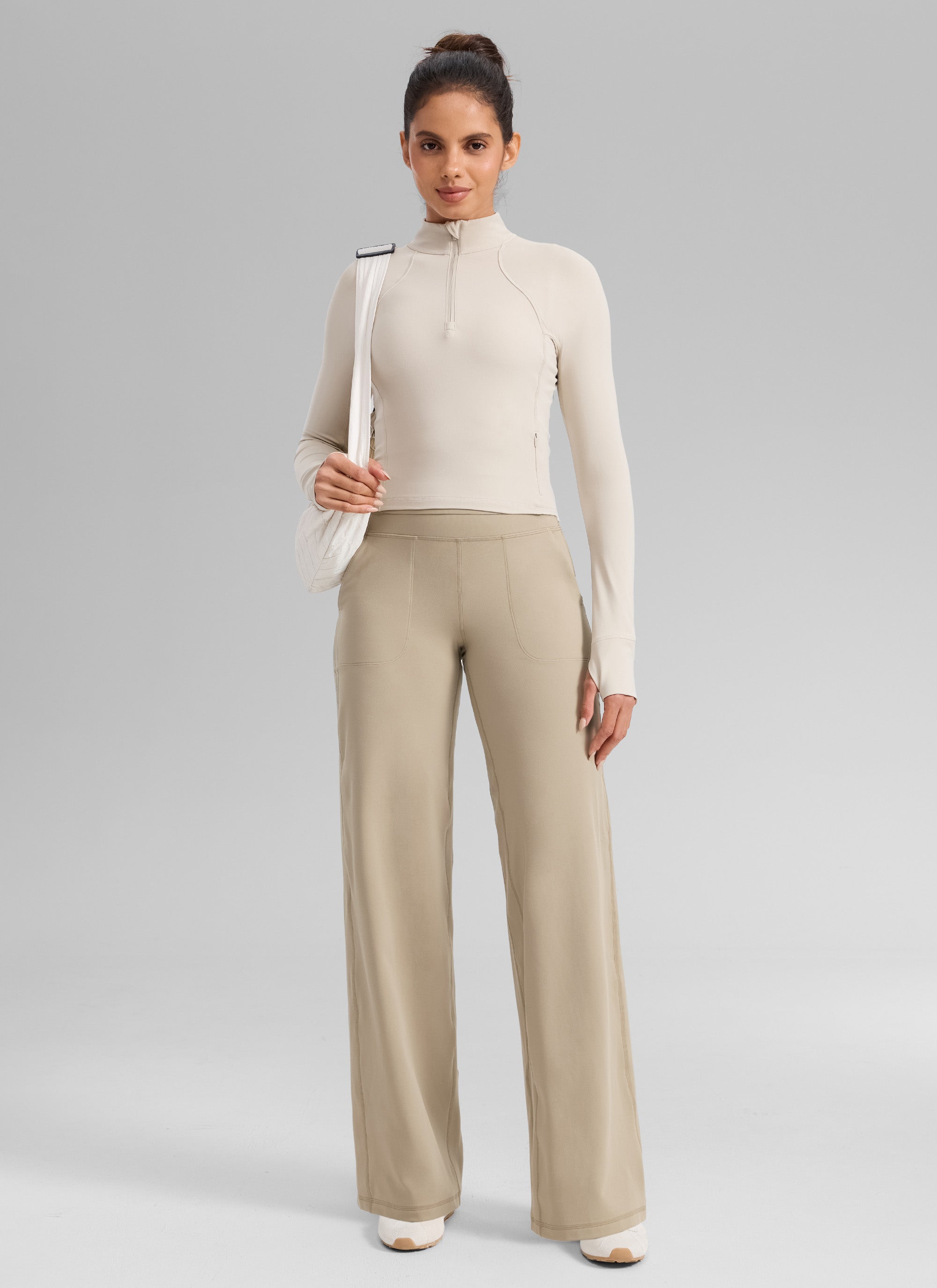 CRZ YOGA Celana Wanita Berpinggang Tinggi dan Berpotongan Lebar dengan Saku, Model " Butterlift ", Ukuran 33
