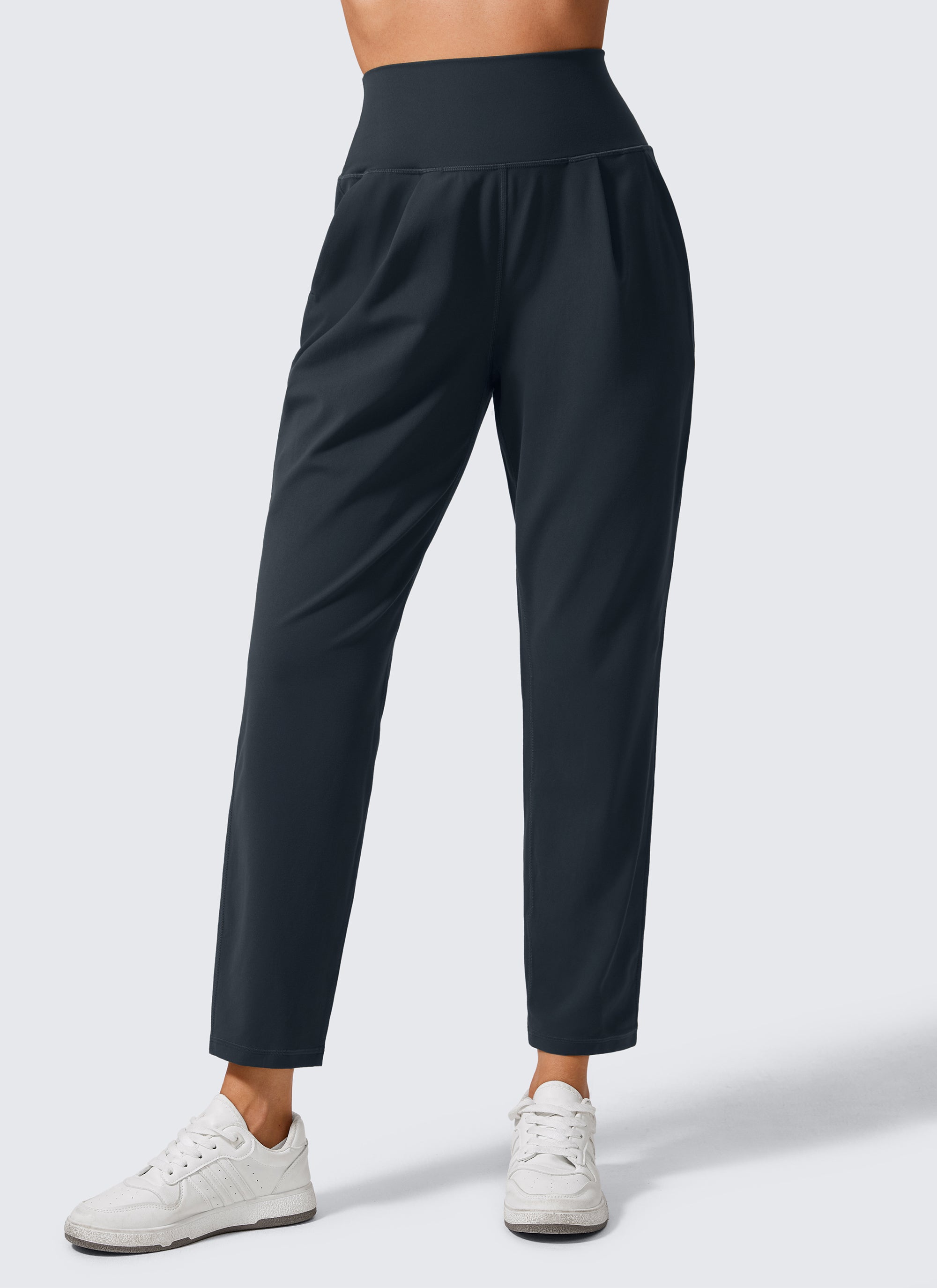 CRZ YOGA Butterlift Celana Kasual Wanita Model High Rise dengan Lipit, Panjang 27 inci, Warna True Navy