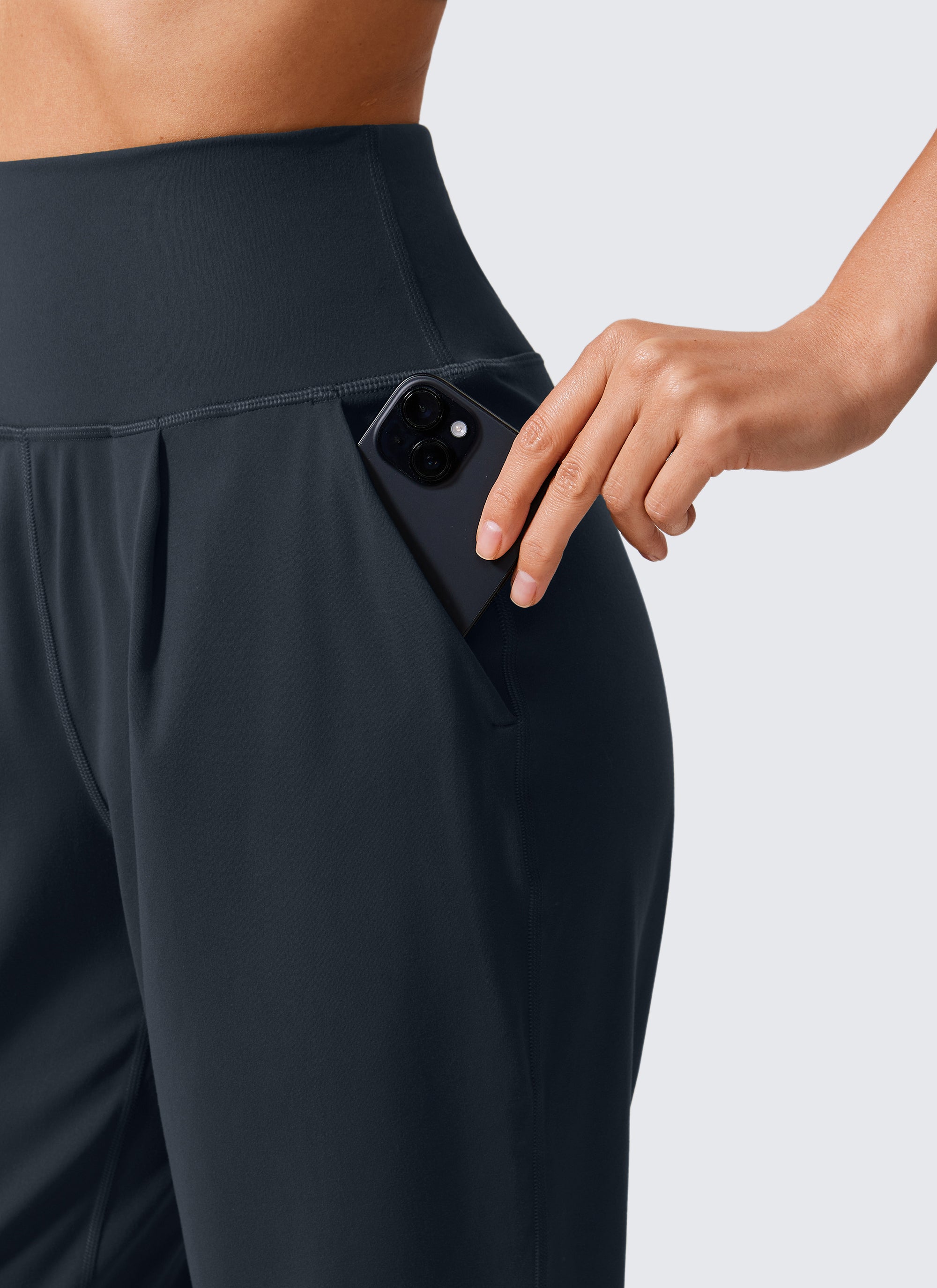 CRZ YOGA Butterlift Celana Kasual Wanita Model High Rise dengan Lipit, Panjang 27 inci, Warna True Navy