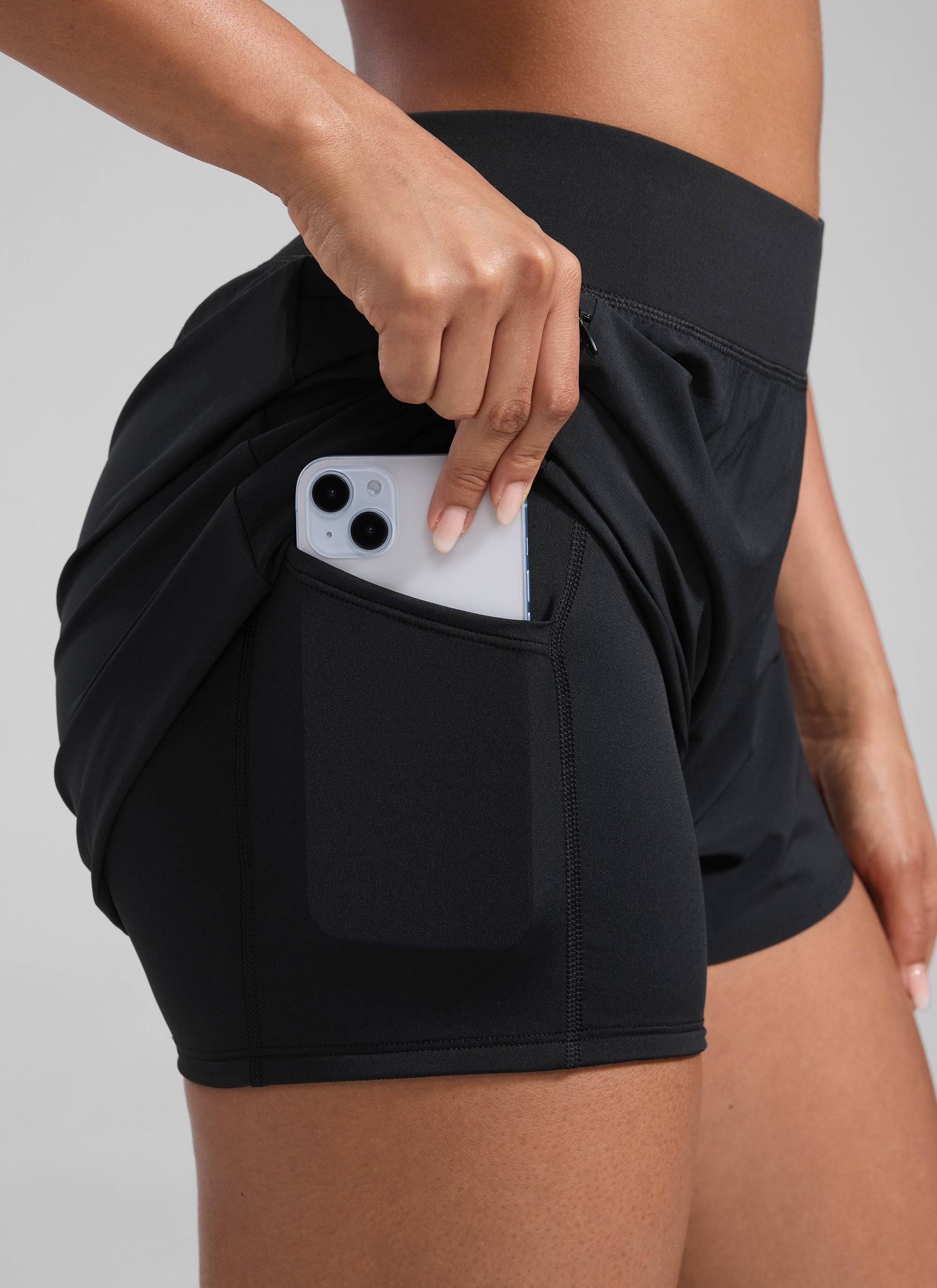 CRZ YOGA Celana Pendek Lari Wanita Pinggang Tinggi 2-in-1 dengan Saku 3