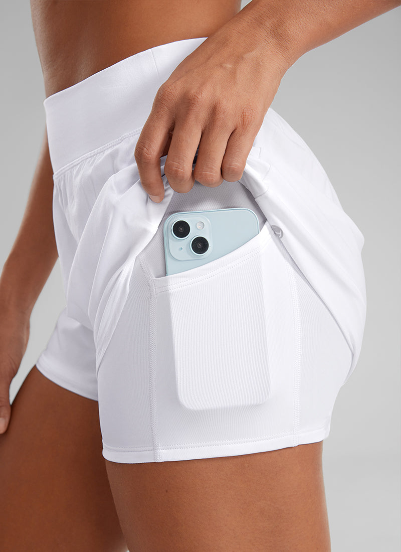 CRZ YOGA Celana Pendek Lari Wanita Pinggang Tinggi 2-in-1 dengan Saku 3