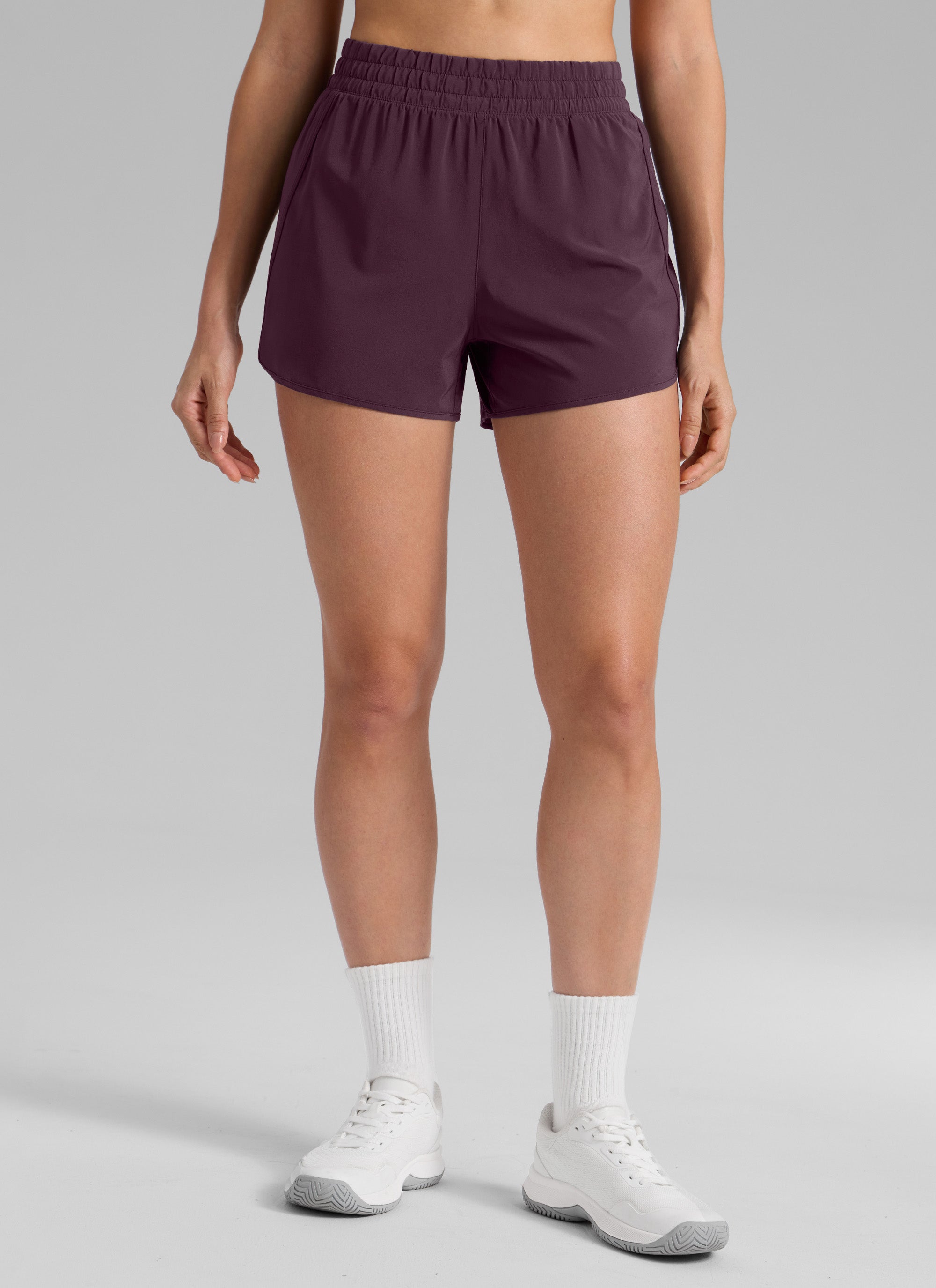 CRZ YOGA Celana Pendek Lari Wanita Pinggang Tinggi dengan Lapisan Jaring 3'' Warna Arctic Plum