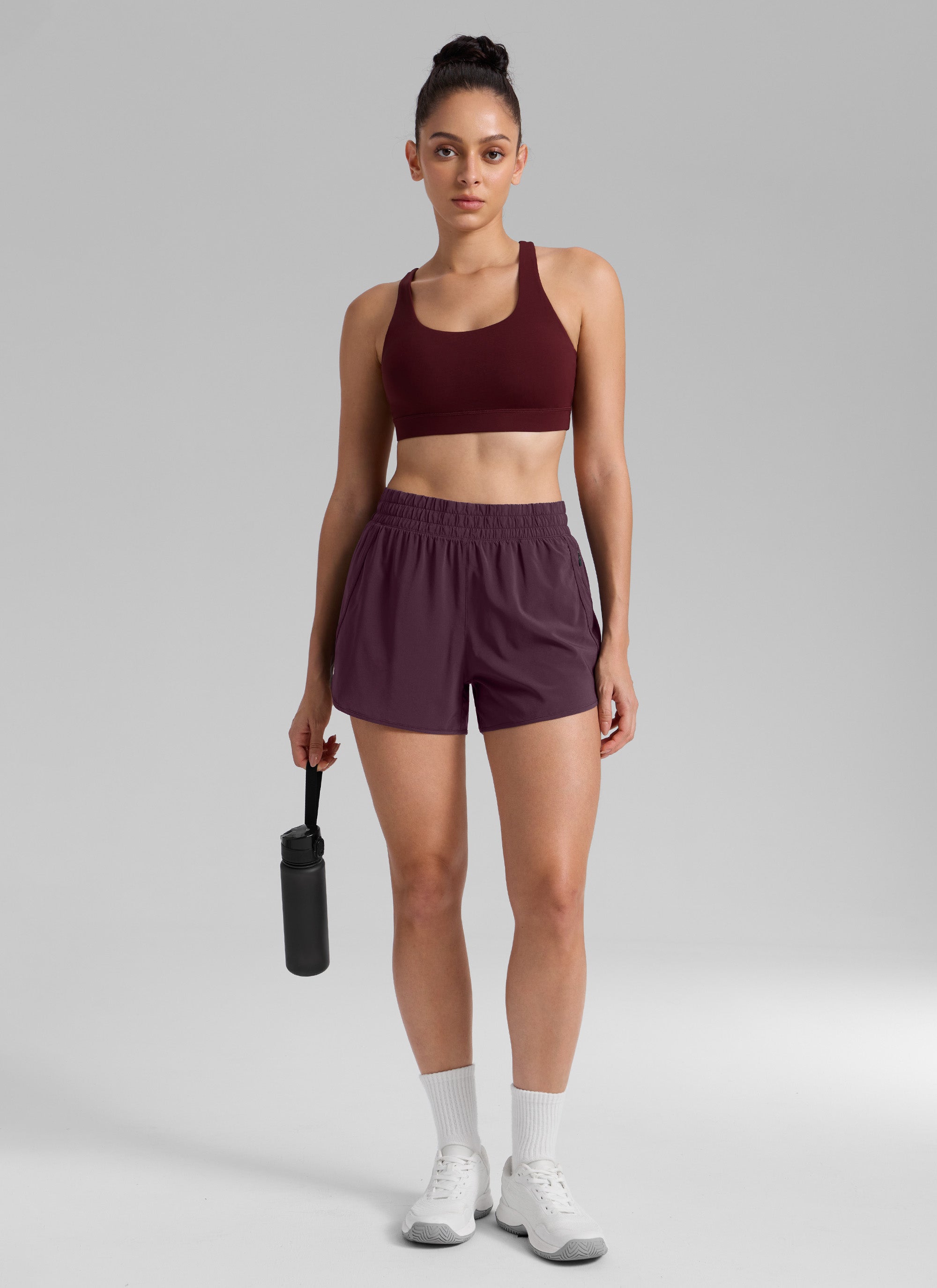 CRZ YOGA Celana Pendek Lari Wanita Pinggang Tinggi dengan Lapisan Jaring 3'' Warna Arctic Plum