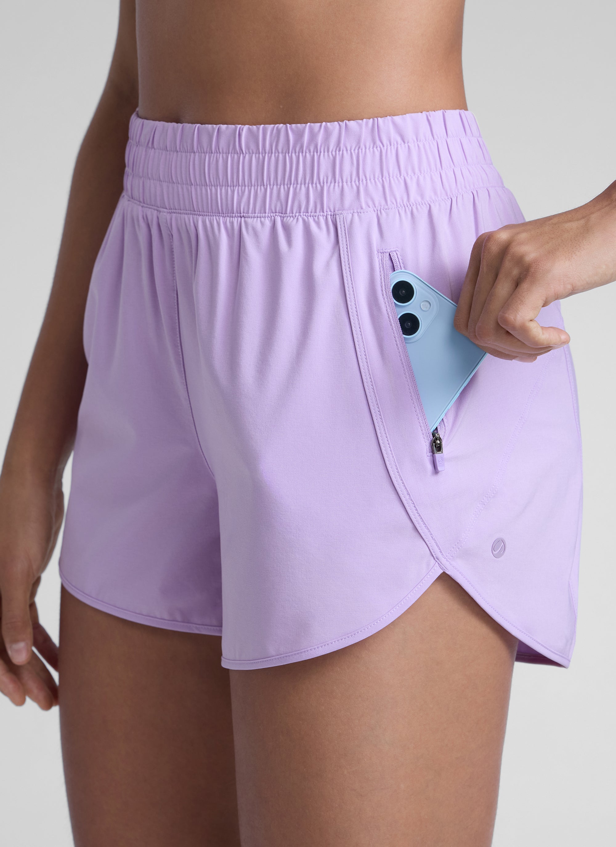 CRZ YOGA Celana Pendek Lari Wanita Pinggang Tinggi dengan Lapisan Jaring, 3 inci, Warna Lilac