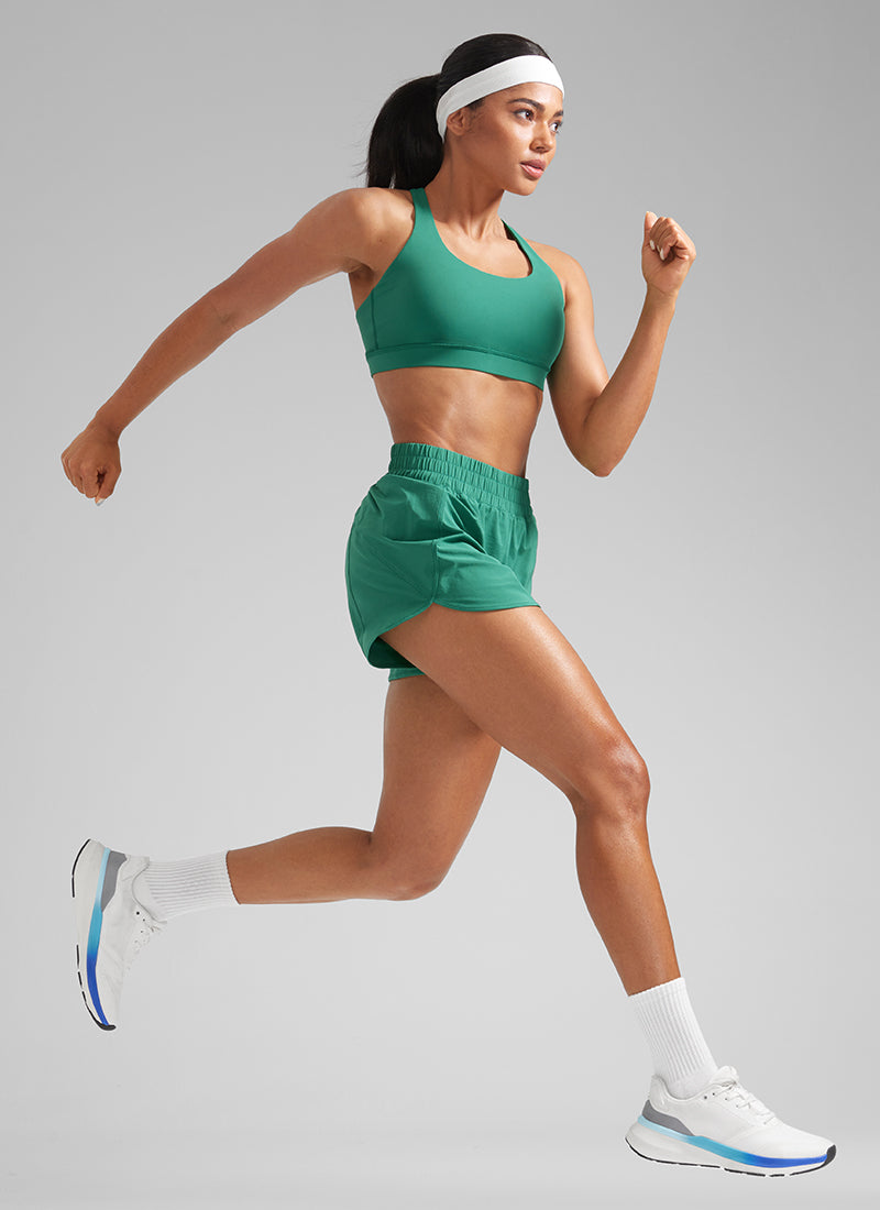 CRZ YOGA Celana Pendek Lari Wanita Pinggang Tinggi dengan Lapisan Jaring, 3 inci, Warna Cascadia Green