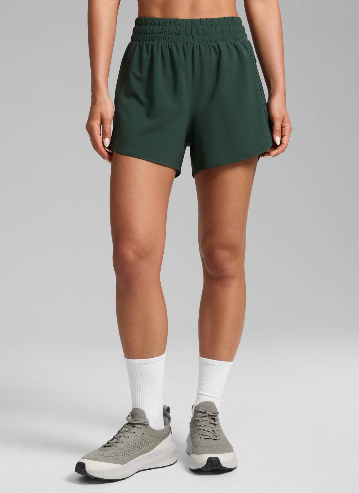 CRZ YOGA Celana Pendek Lari Wanita Pinggang Tinggi dengan Lapisan Jaring, 3'' Warna Legend Green