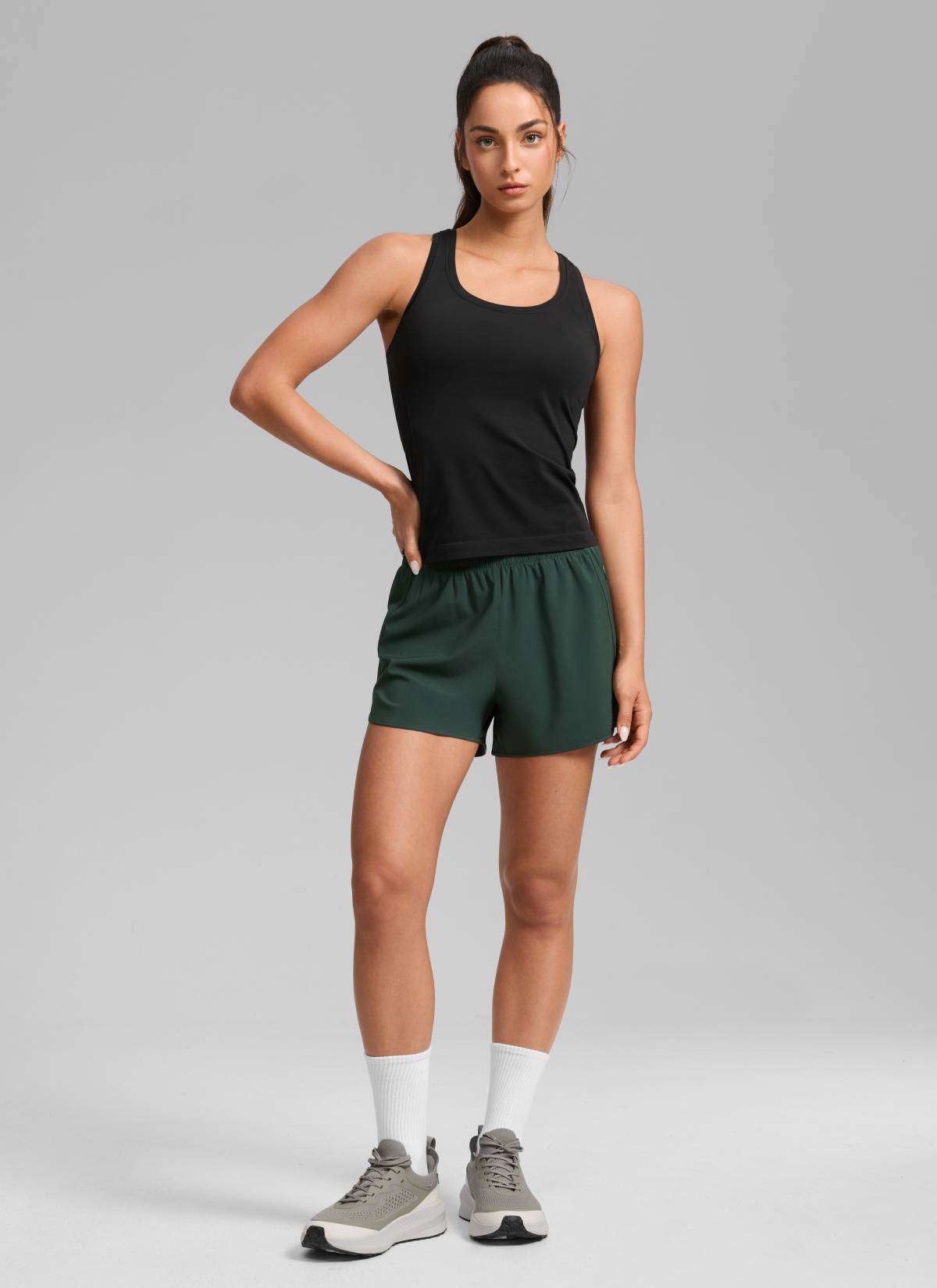 CRZ YOGA Celana Pendek Lari Wanita Pinggang Tinggi dengan Lapisan Jaring, 3'' Warna Legend Green