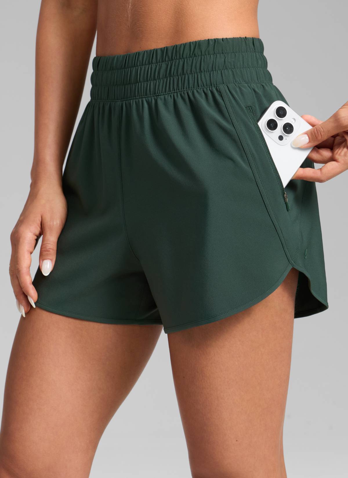 CRZ YOGA Celana Pendek Lari Wanita Pinggang Tinggi dengan Lapisan Jaring, 3'' Warna Legend Green