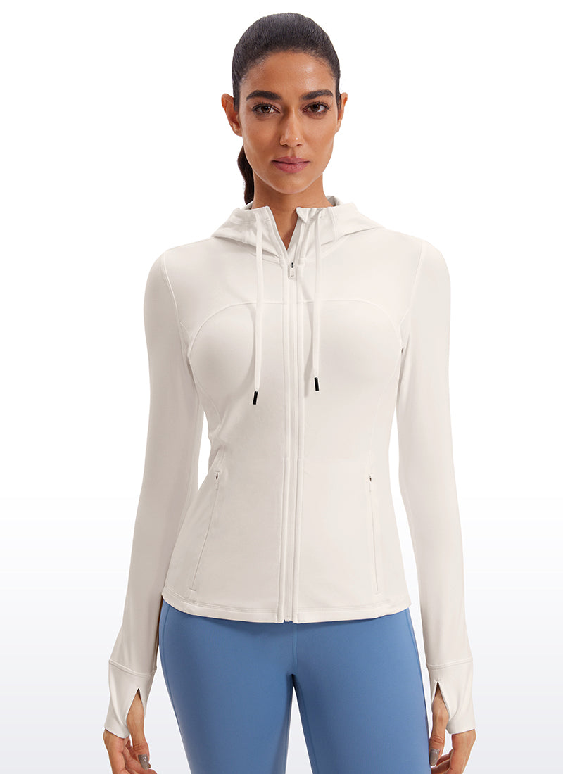 CRZ YOGA Outerwear Slim Fit Saku Butterluxe Wanita Full Zip Hoodie White Apricot