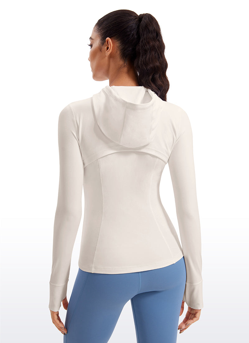 CRZ YOGA Outerwear Slim Fit Saku Butterluxe Wanita Full Zip Hoodie White Apricot