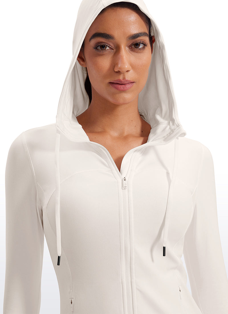 CRZ YOGA Outerwear Slim Fit Saku Butterluxe Wanita Full Zip Hoodie White Apricot