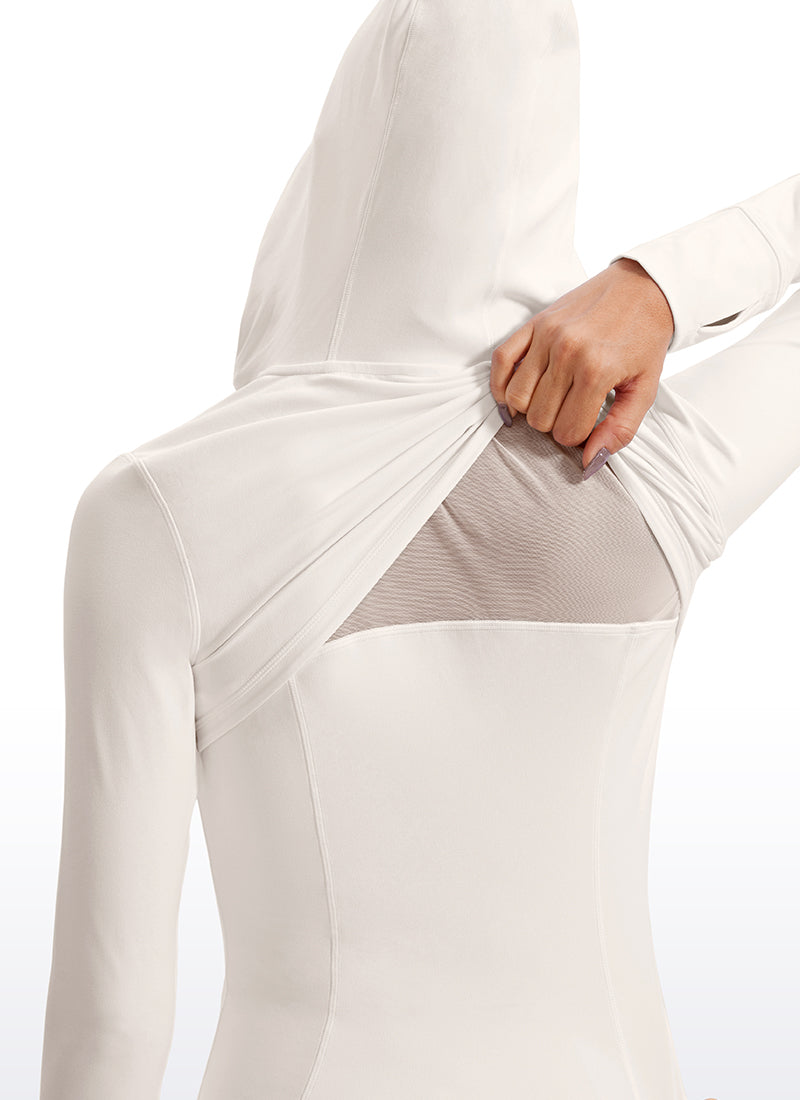 CRZ YOGA Outerwear Slim Fit Saku Butterluxe Wanita Full Zip Hoodie White Apricot