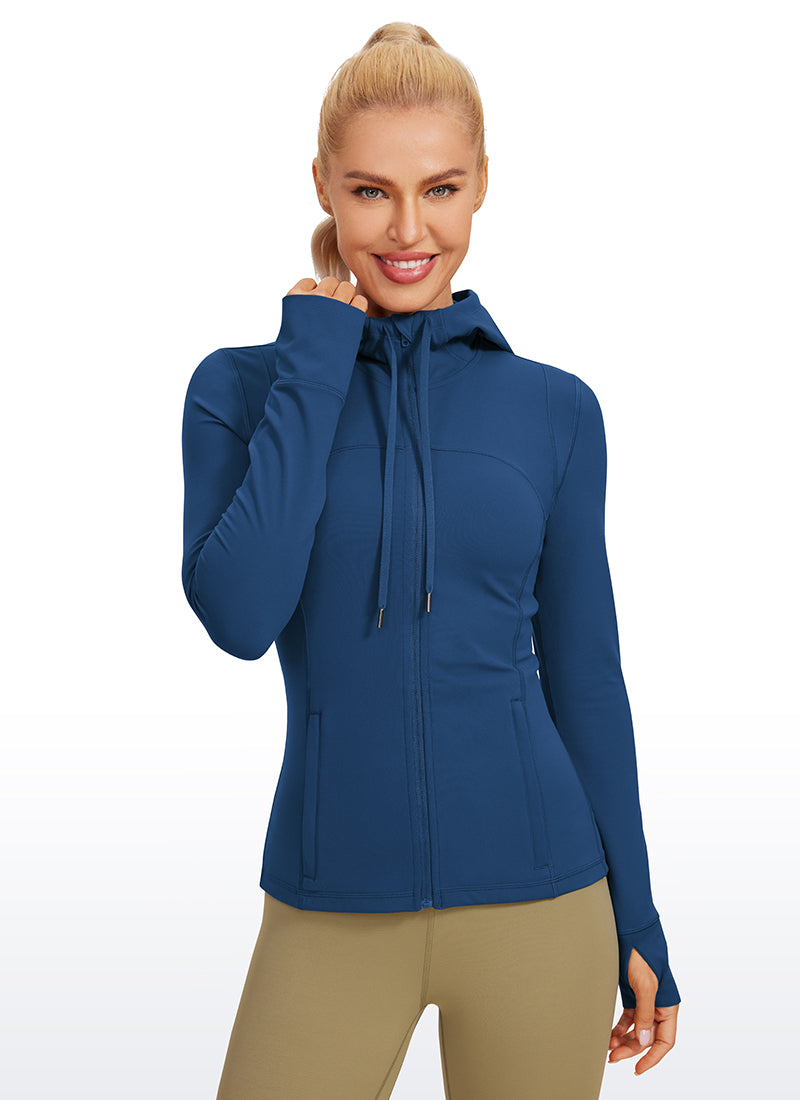 CRZ YOGA Pakaian Luar Wanita Model Slim Fit dengan Saku dan Ritsleting Penuh ( Butterluxe ) Berkerudung, Warna French Navy
