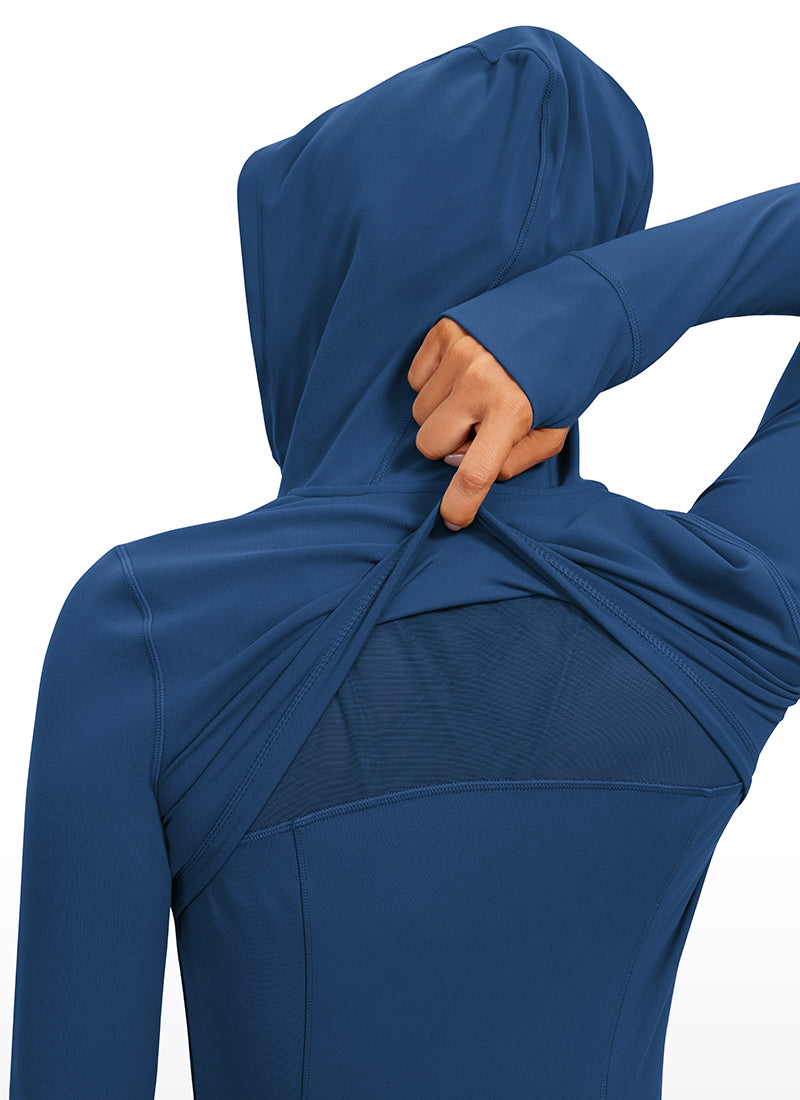 CRZ YOGA Pakaian Luar Wanita Model Slim Fit dengan Saku dan Ritsleting Penuh ( Butterluxe ) Berkerudung, Warna French Navy