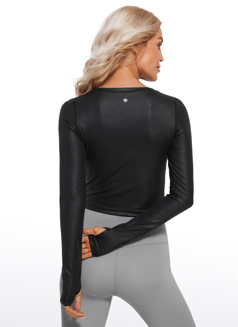 CRZ YOGA Legging yoga lengan panjang Butterluxe untuk wanita, Warna Hitam Klasik Kulit