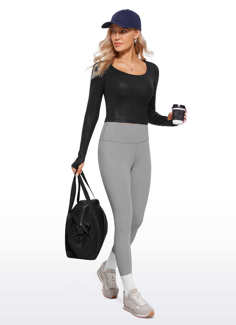 CRZ YOGA Legging yoga lengan panjang Butterluxe untuk wanita, Warna Hitam Klasik Kulit