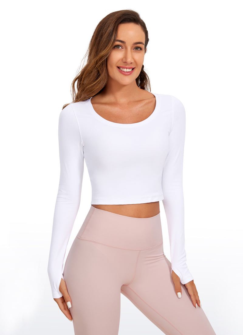 CRZ YOGA Atasan Yoga Wanita Lengan Panjang Butterluxe White