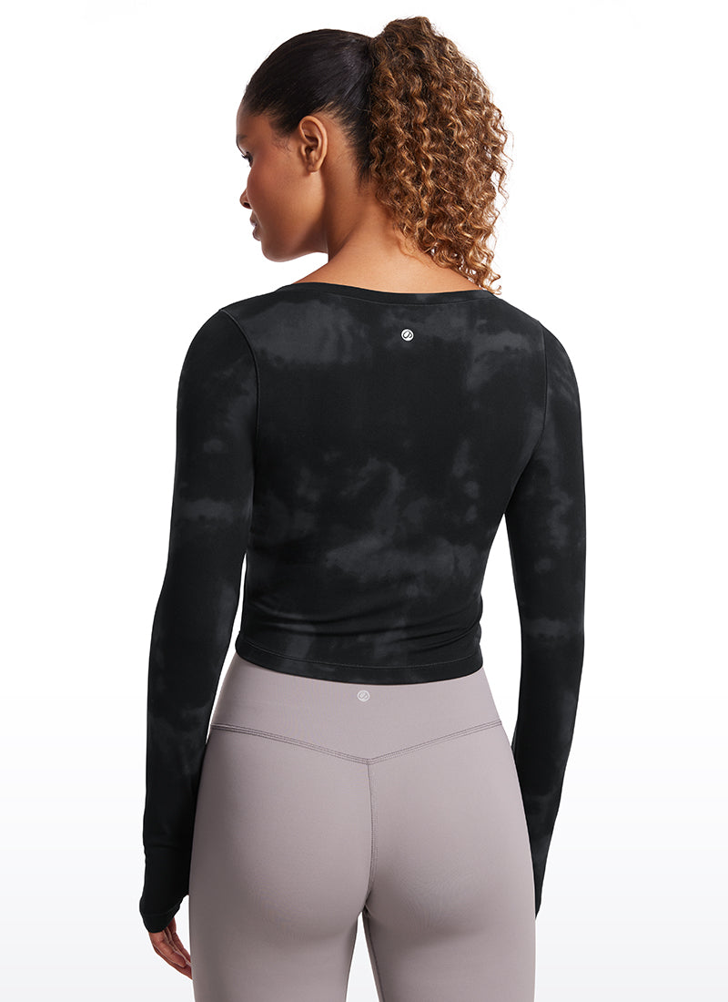 CRZ YOGA Legging yoga lengan panjang Butterluxe untuk wanita, motif Black Tie Dye Flowers
