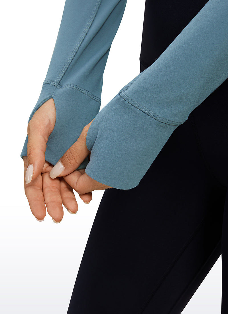 CRZ YOGA Atasan Yoga Wanita Slim Fit " Butterluxe " Lengan Panjang dengan Ritsleting Setengah, Warna Biru Abu-abu