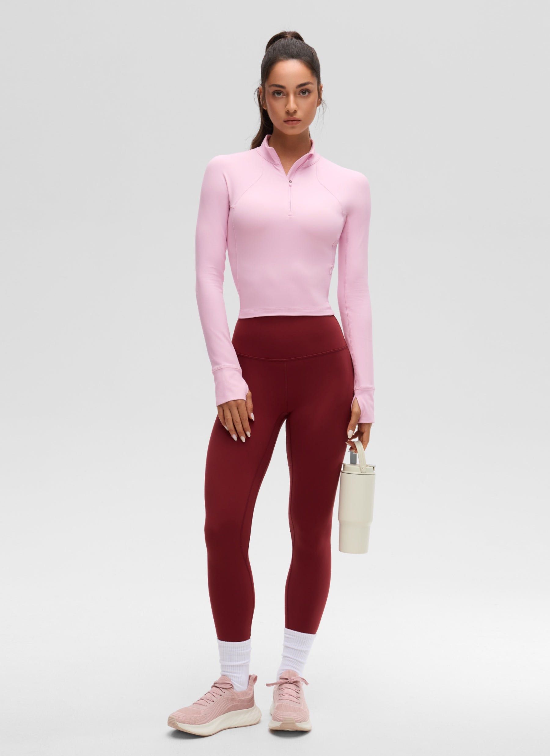 CRZ YOGA Women's Yoga Slim Fit Tops Butterluxe Half-Zip Long Sleeve Pink Peony