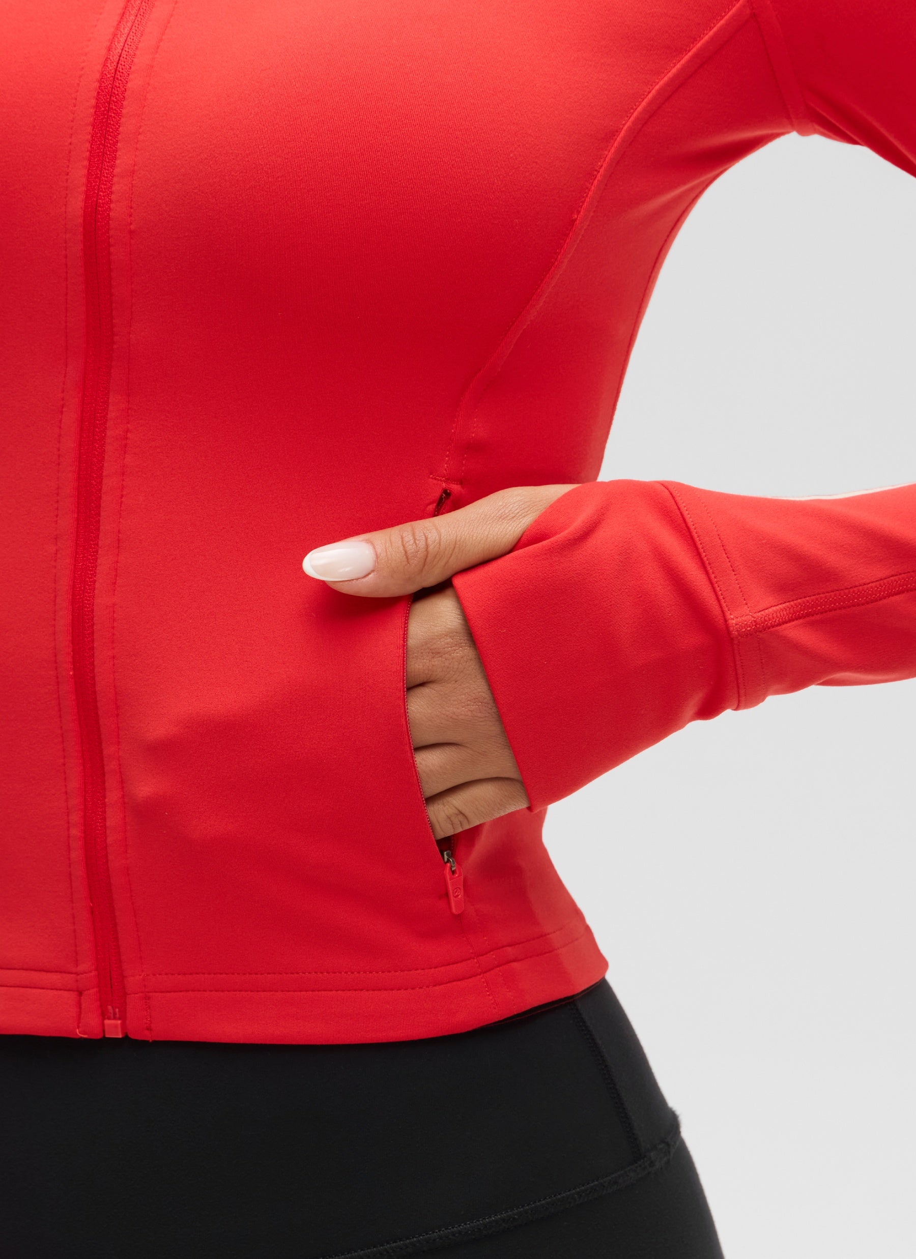 CRZ YOGA Women's Butterluxe Cropped Pocket Outerwear Full Zip Jackets Deep Red