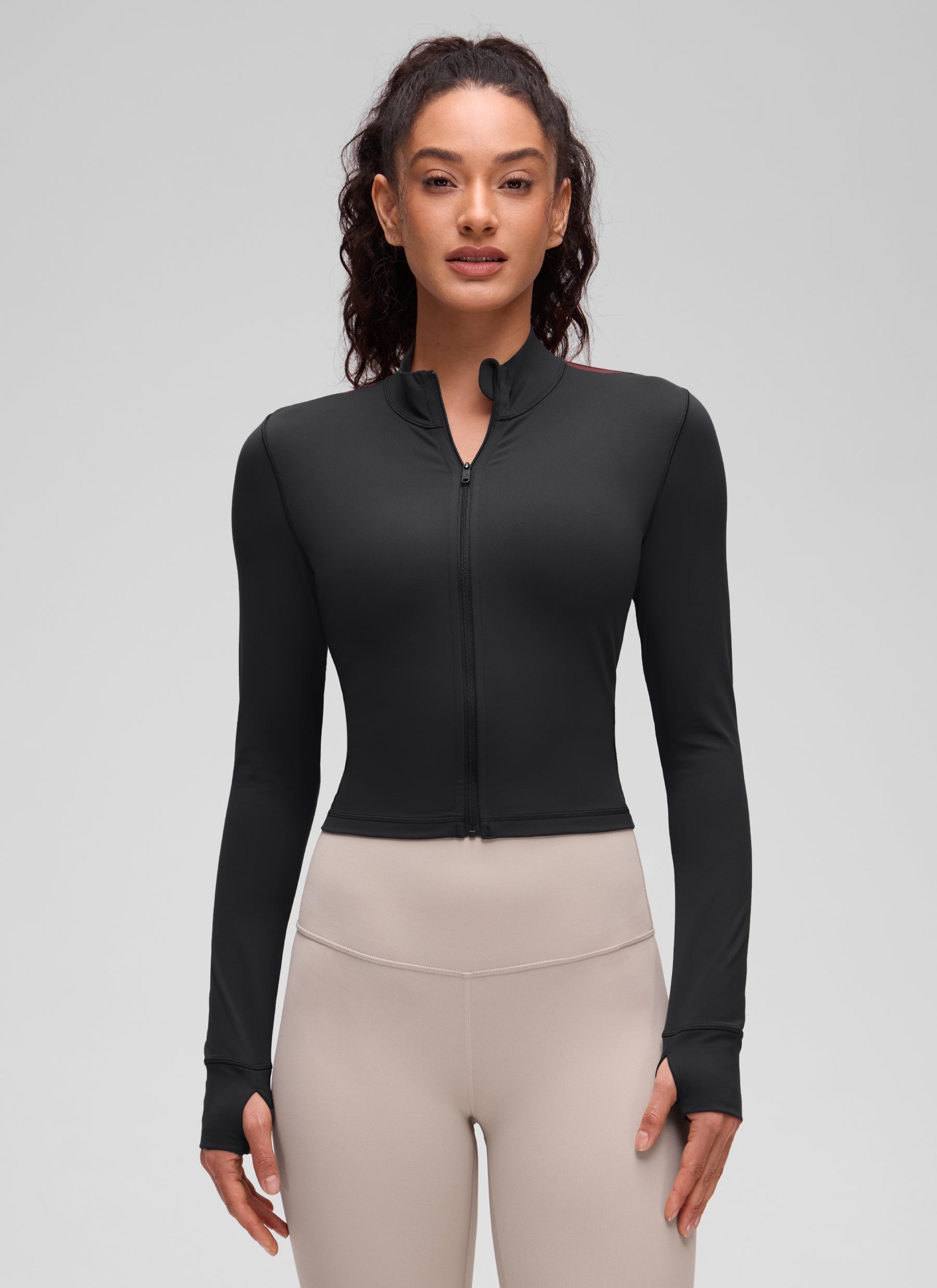 CRZ YOGA Jaket Luar Pendek Wanita dengan Resleting Penuh " Butterluxe " Warna Hitam