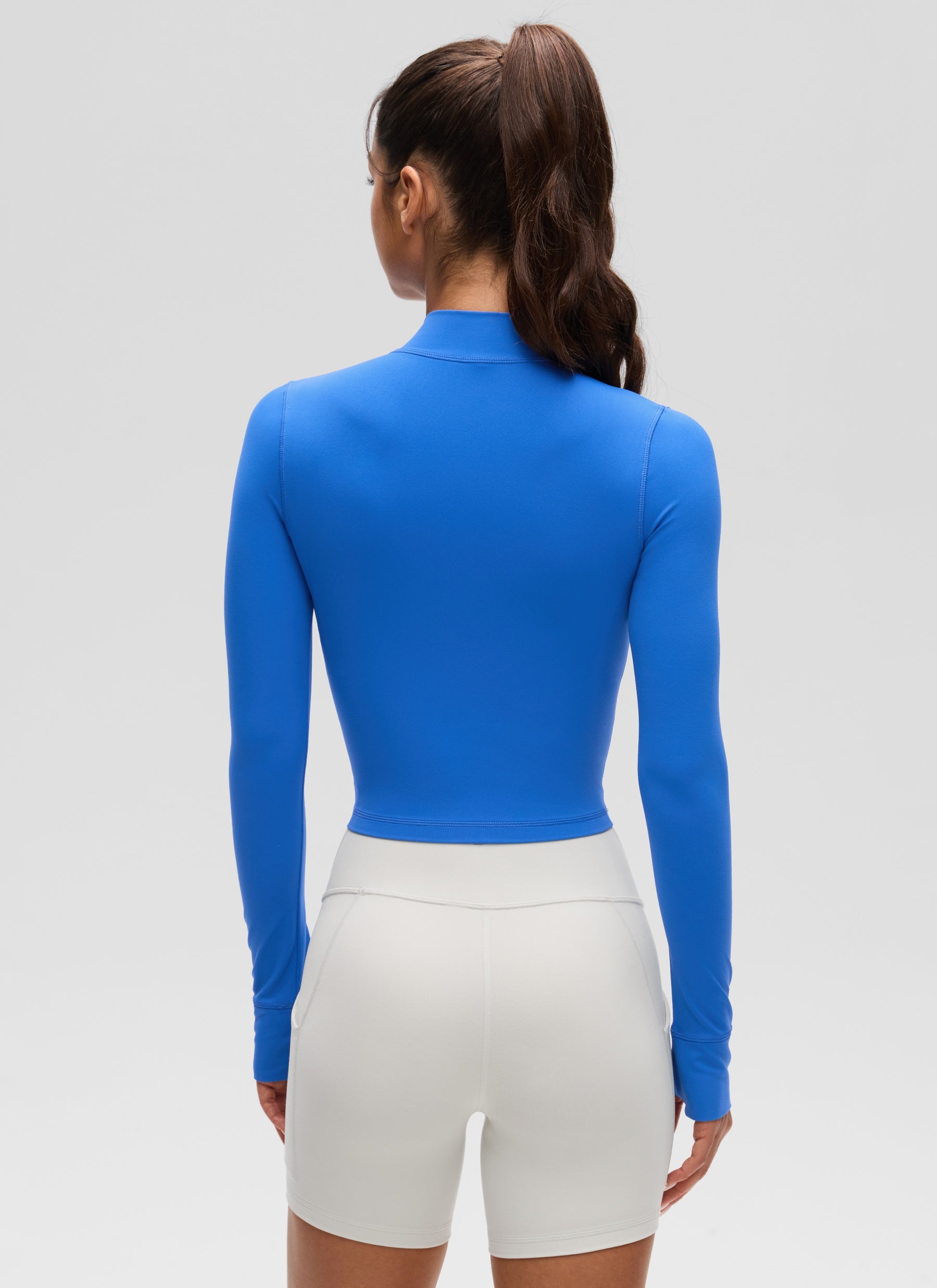 CRZ YOGA Jaket Luar Pendek Wanita dengan Resleting Penuh " Butterluxe " Warna Biru Berkilau