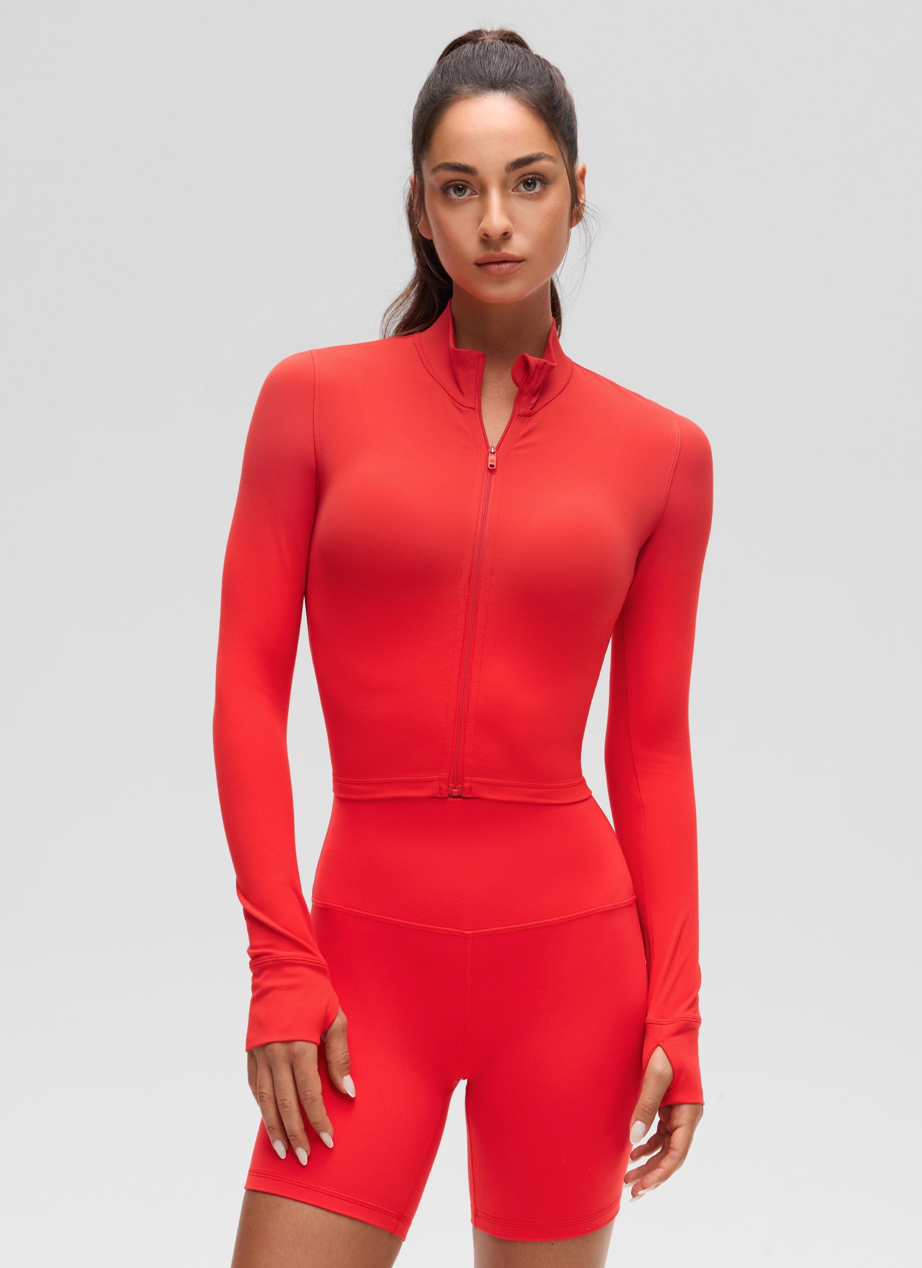 CRZ YOGA Jaket Luar Pendek Wanita dengan Resleting Penuh " Butterluxe " Warna Merah Tua