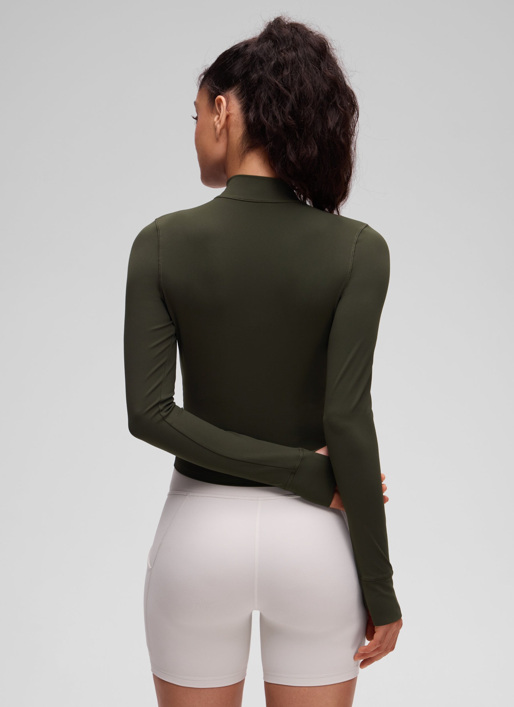 CRZ YOGA Jaket Luar Pendek Wanita dengan Ritsleting Penuh " Butterluxe " Warna Hijau Zaitun