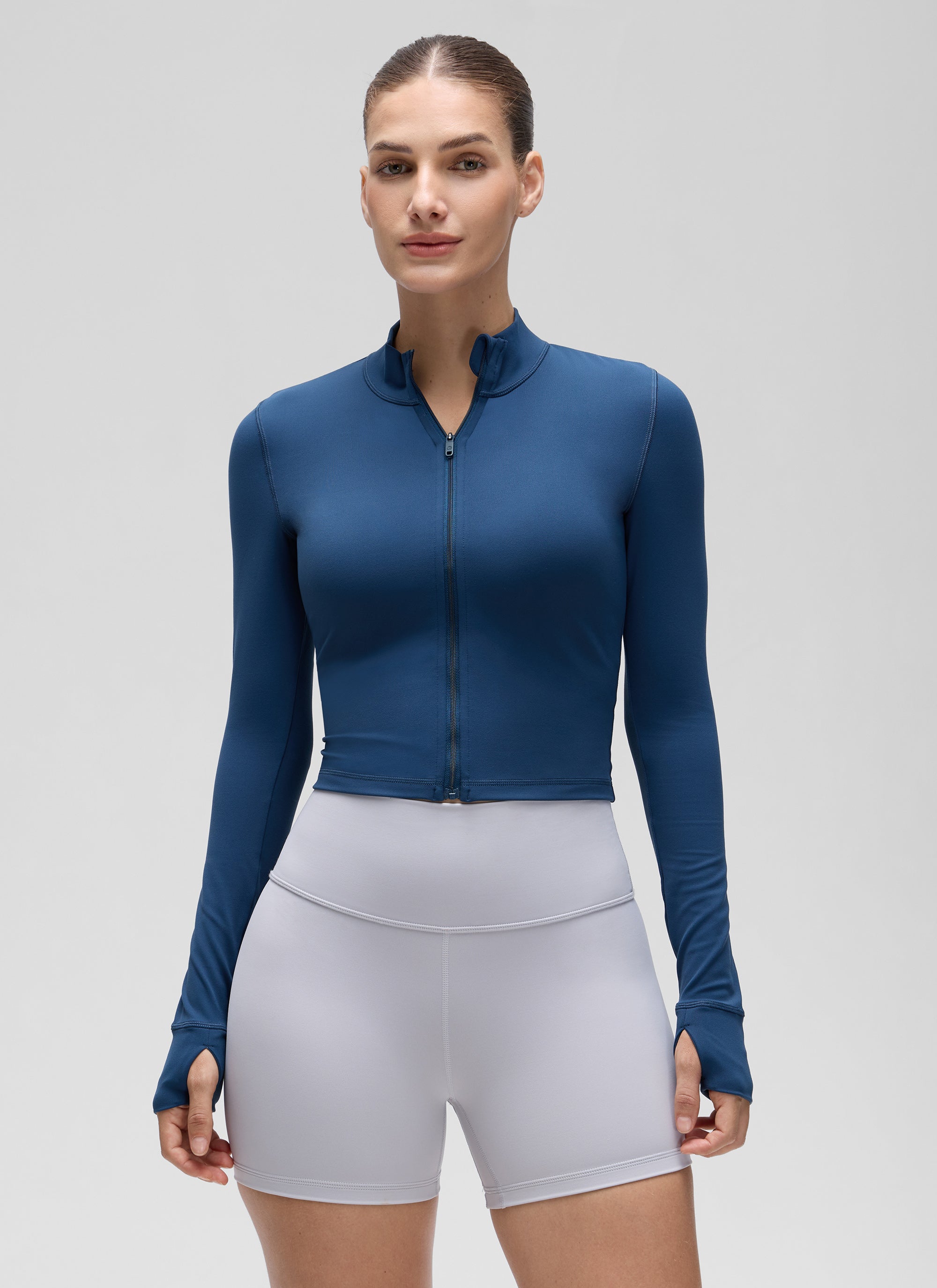 CRZ YOGA Jaket Luar Pendek Wanita dengan Resleting Penuh " Butterluxe " Warna Biru Laut Prancis
