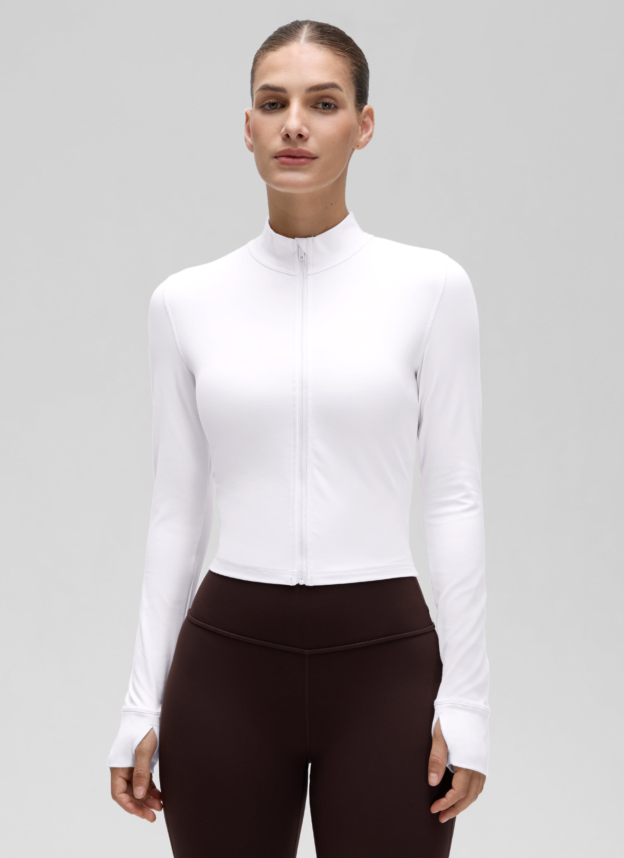 CRZ YOGA Jaket Luar Pendek Wanita dengan Ritsleting Penuh " Butterluxe " Warna Putih