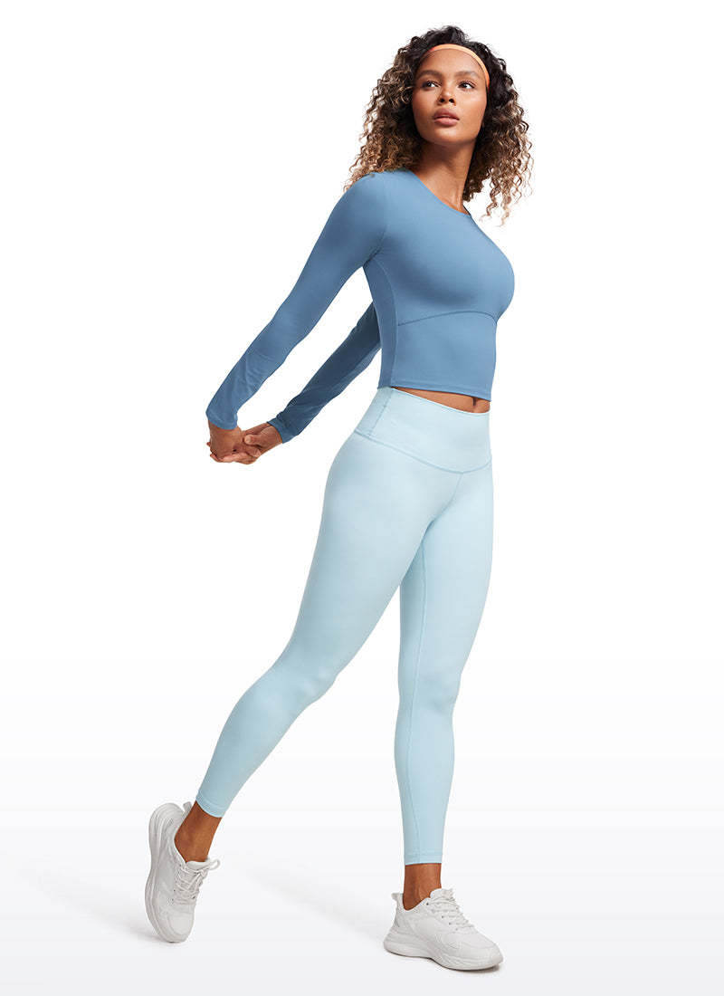 Butterluxe CRZ YOGA Atasan Yoga Wanita Model Slim Fit, Potongan Pendek, Lengan Panjang, Jahitan Depan, Warna Biru Universe