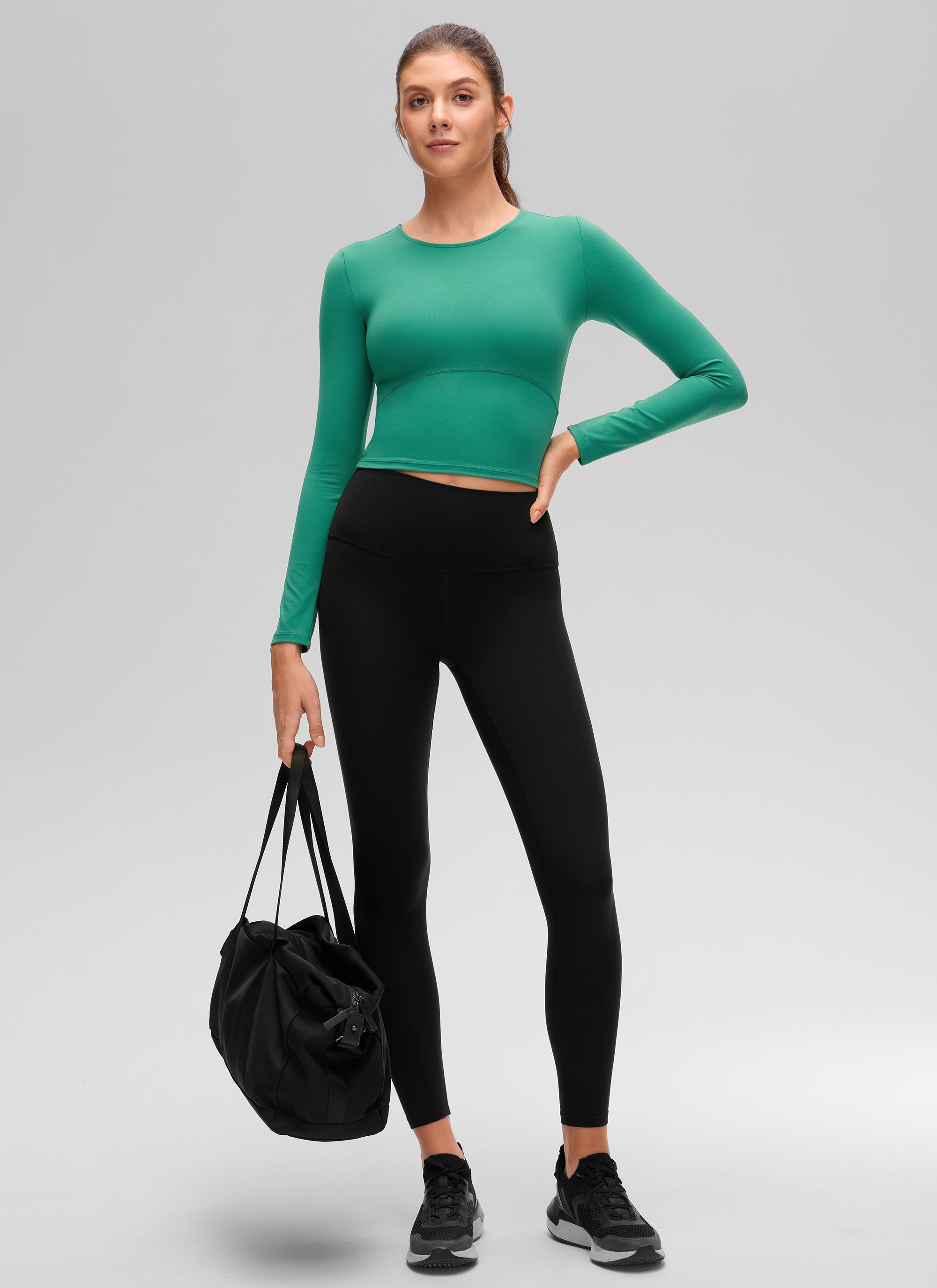 Butterluxe CRZ YOGA Atasan Yoga Wanita Slim Fit, Model Crop, Lengan Panjang, Jahitan Depan, Warna Cascadia Green