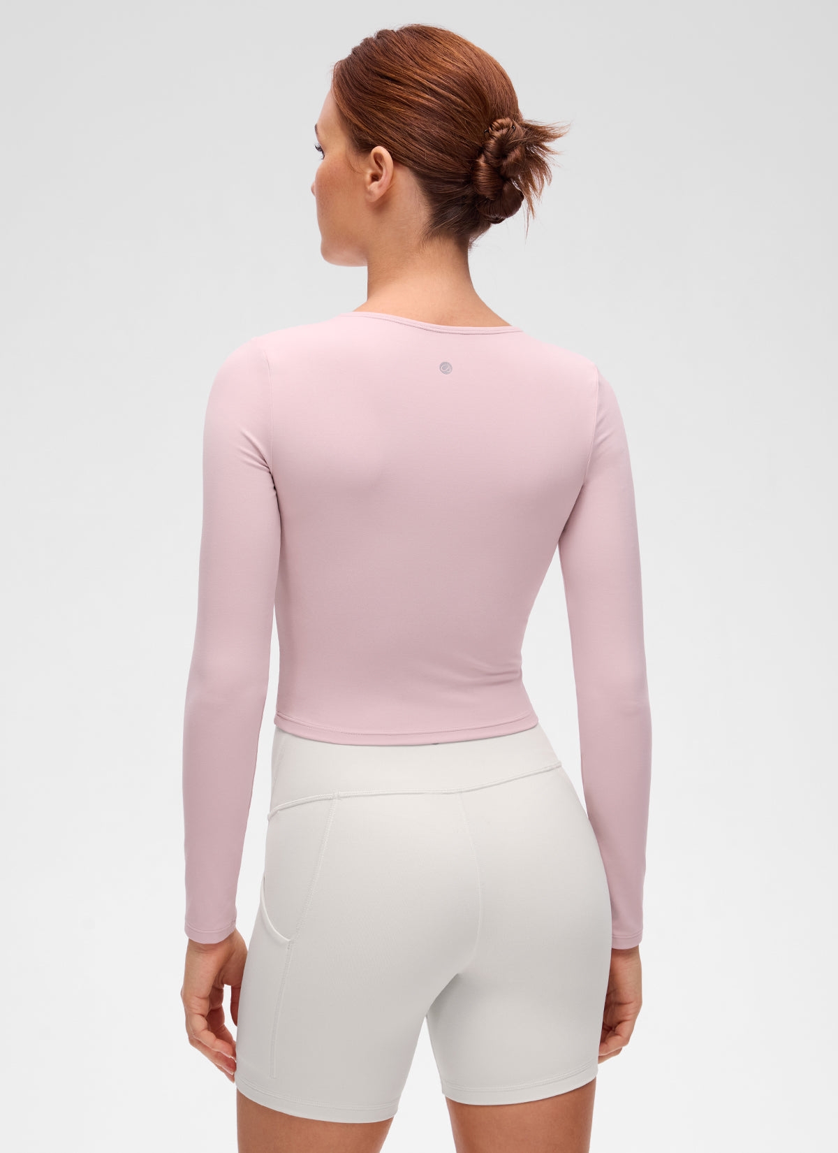 CRZ YOGA Atasan Yoga Wanita Model Slim Fit, Potongan Pendek ( Butterluxe ), Lengan Panjang, Jahitan Depan, Warna Pink Haze