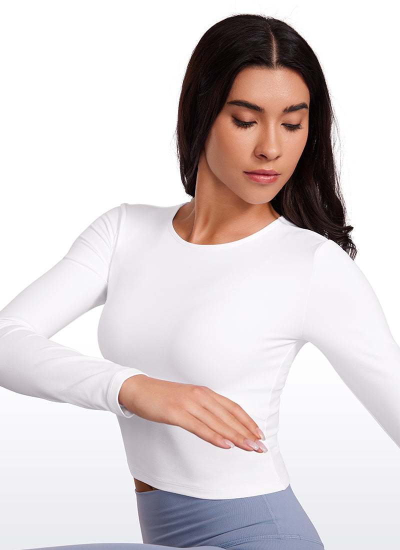 CRZ YOGA Atasan Yoga Wanita Model Slim Fit, Potongan Pendek ( Butterluxe ), Lengan Panjang, Jahitan Depan, Warna Putih